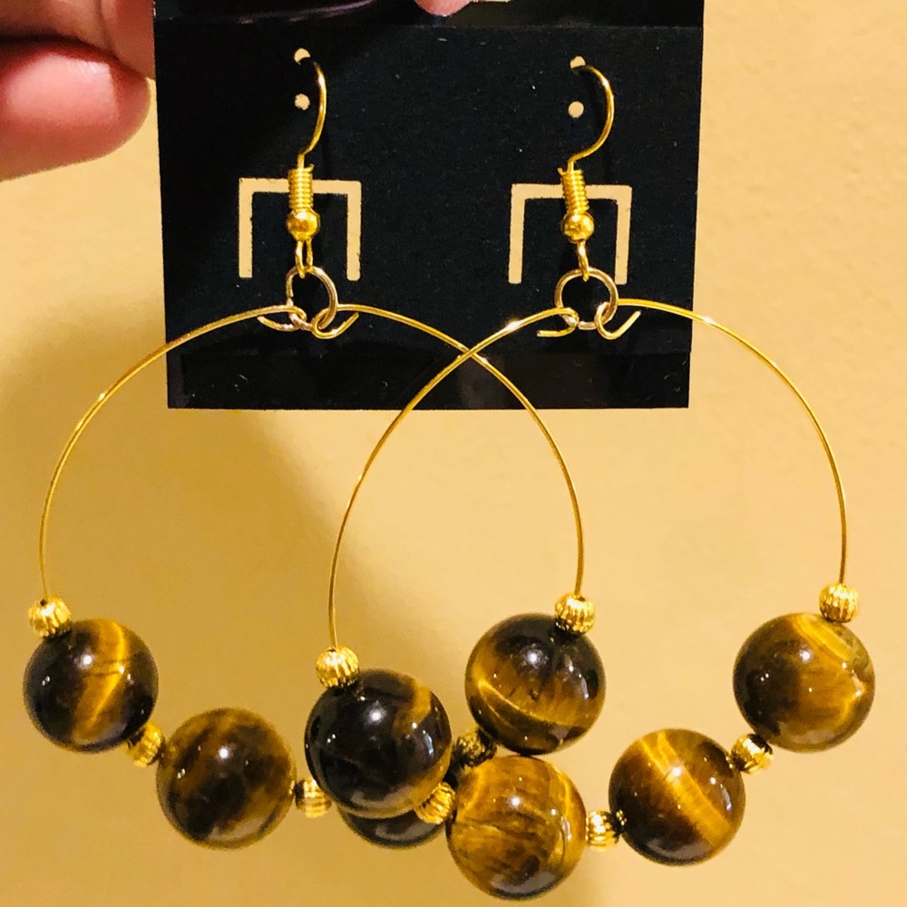 Handmade Brown Beaded Hoop Earrings